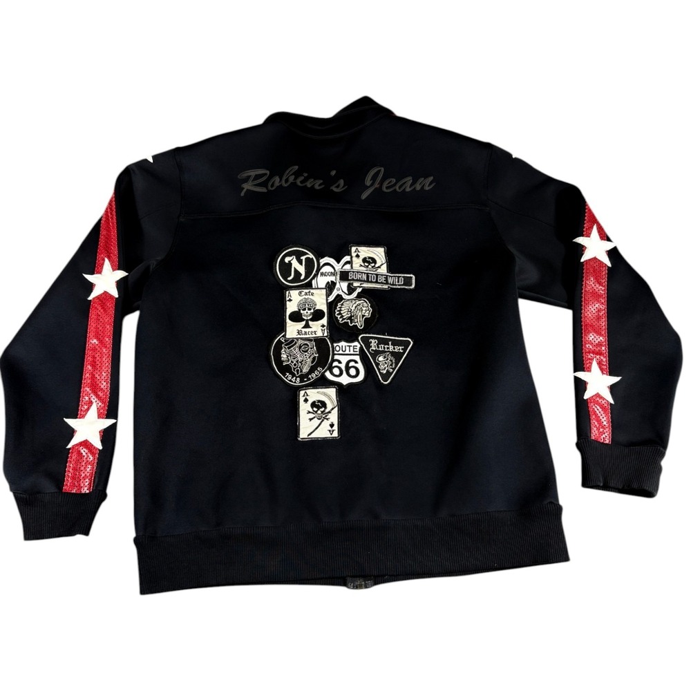 Robin's Jean Track Jacket Mens XXL Black Red Sequin Star Patch Y2K Premium